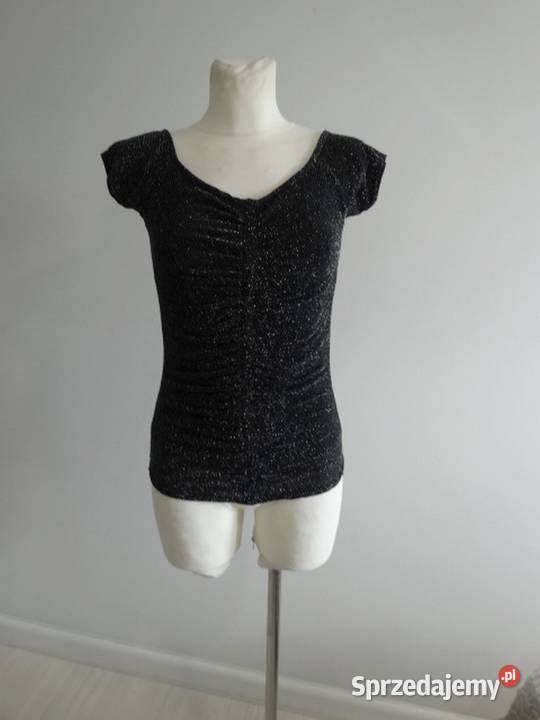 Bluzka Czarna Brokatowa Wieczorowa Imprezowa Bluzki i koszule Łomża