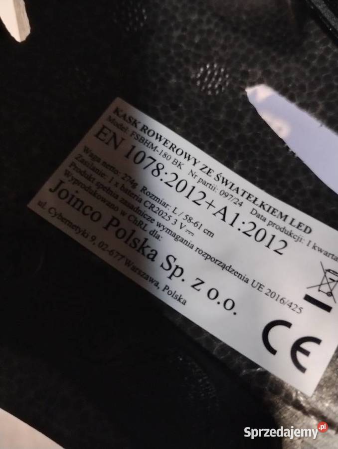 Nowy kask rowerowy z wbudowaną lampką kujawsko-pomorskie Wąbrzeźno sprzedam