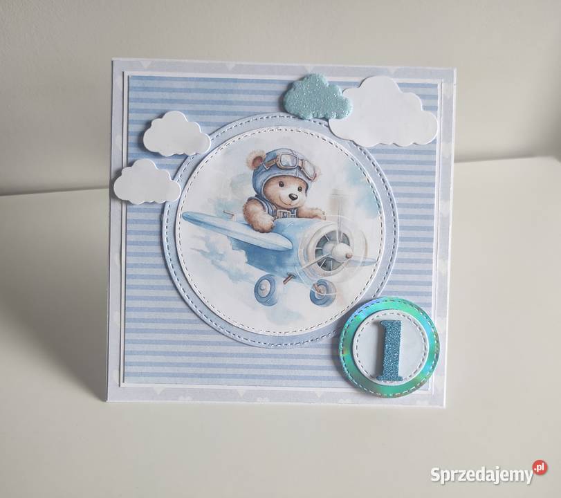 Kartka ręcznie robiona na urodziny Roczek miś w Łódź