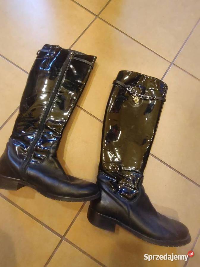 Kozaki oficerki z naturalnej skóry lakierowanej śląskie Gliwice