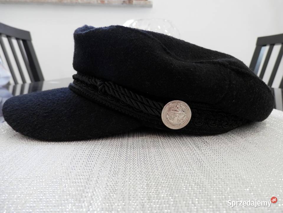 Czapka Bosmanka Czarna Wełniana Baker Boy Cap Dla kobiet Łomża