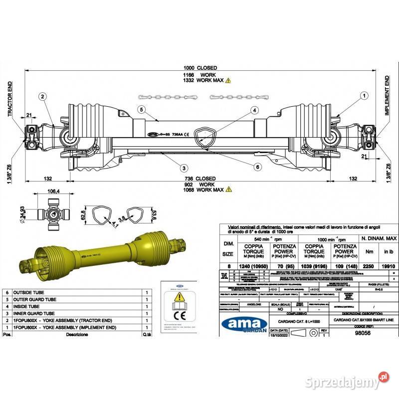 Wał uniwersalny SMART LINE L1000 1240Nm 98056 Kamionna sprzedam