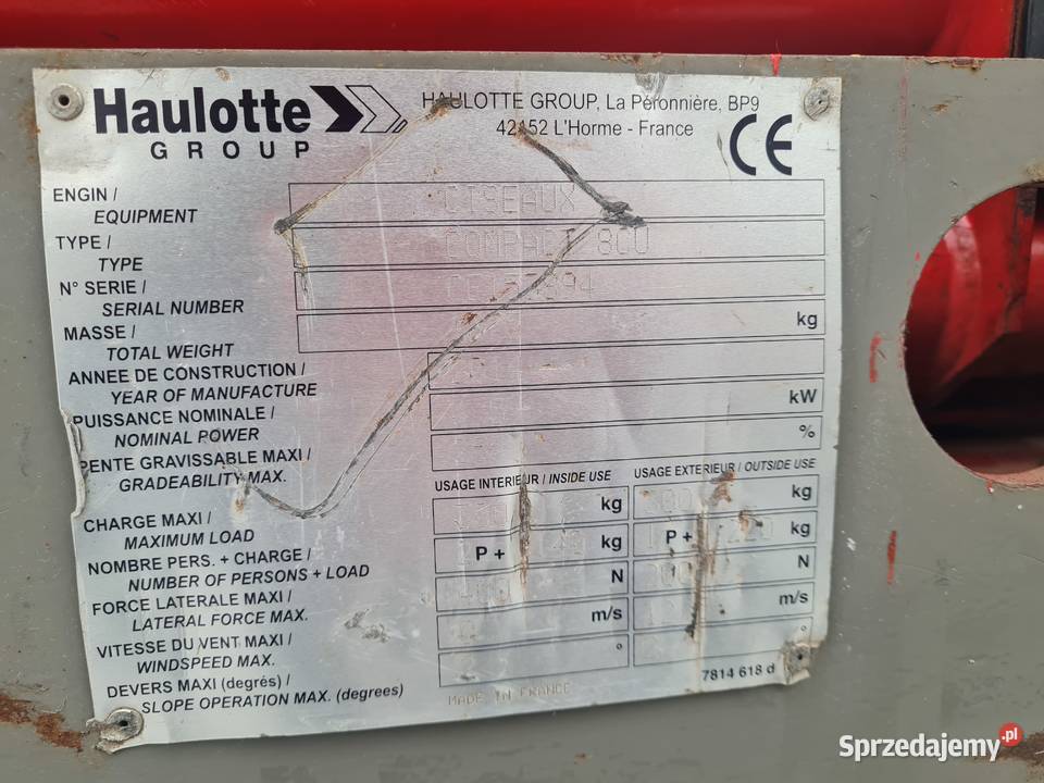 Podnośnik nożycowy elektryczny Haulotte Compact Rok produkcji 2014