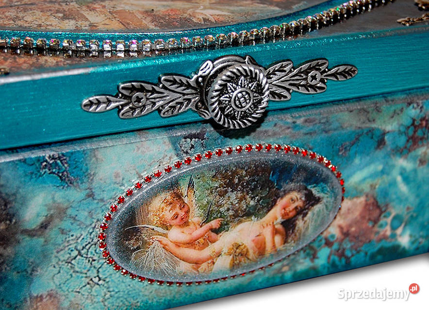 SZKATUŁKA drewniana AMOREK turkus srebro kujawsko-pomorskie Bydgoszcz