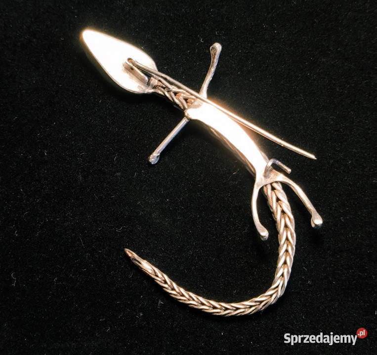 Srebro Bursztyn Piekna Duża Srebrna Brosza z Kraków sprzedam