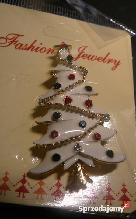 Broszka metal choinka biała Nowa Wrocław