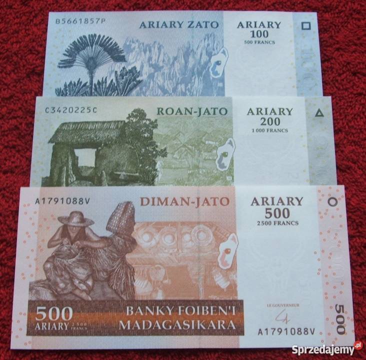 MADAGASKAR Kolekcjonerskie Banknoty Zestaw - 3 sztuki UNC