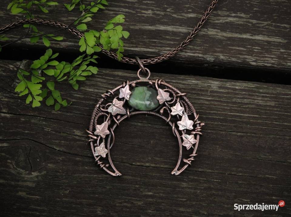 Miedziana lunula jaspis motyw bluszczu Wieliczka sprzedam