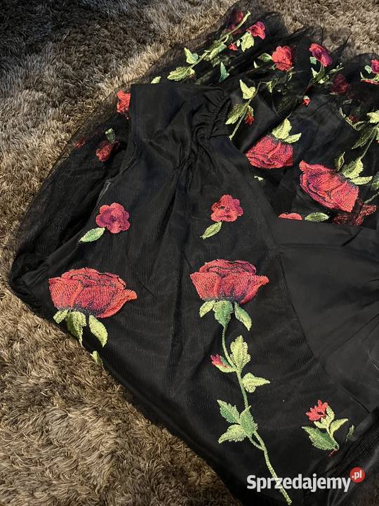 Wieczorowa sukienka w Róże Długość Midi pomorskie