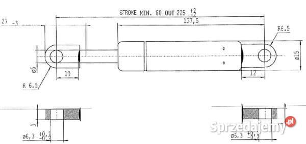 Sprężyna gazowa L225 mm 180N Stabilus CA093017 Kamionna