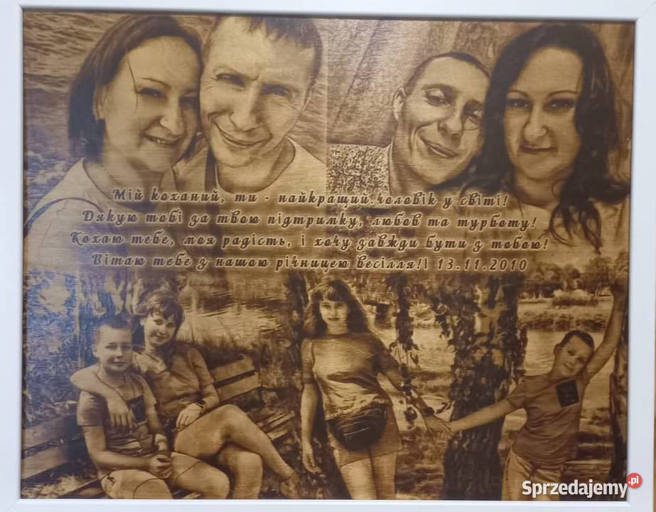 Portret na zamówienie wypalany w drewnie