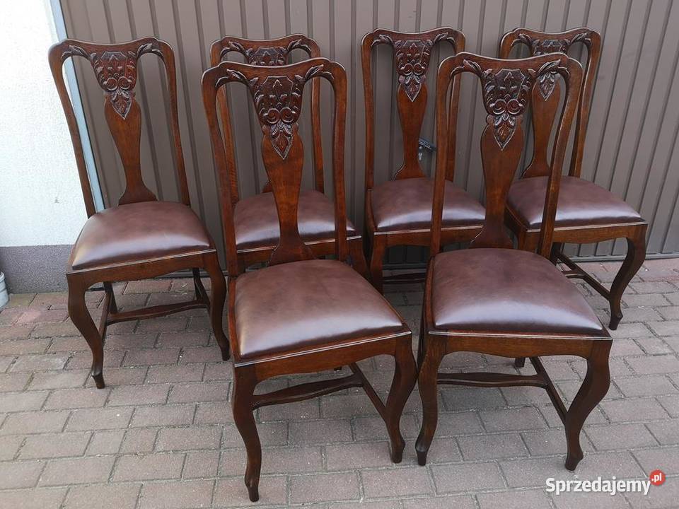 Krzesła Dębowe Wysokie Stare Antyk Komplet 6 Swarzędz