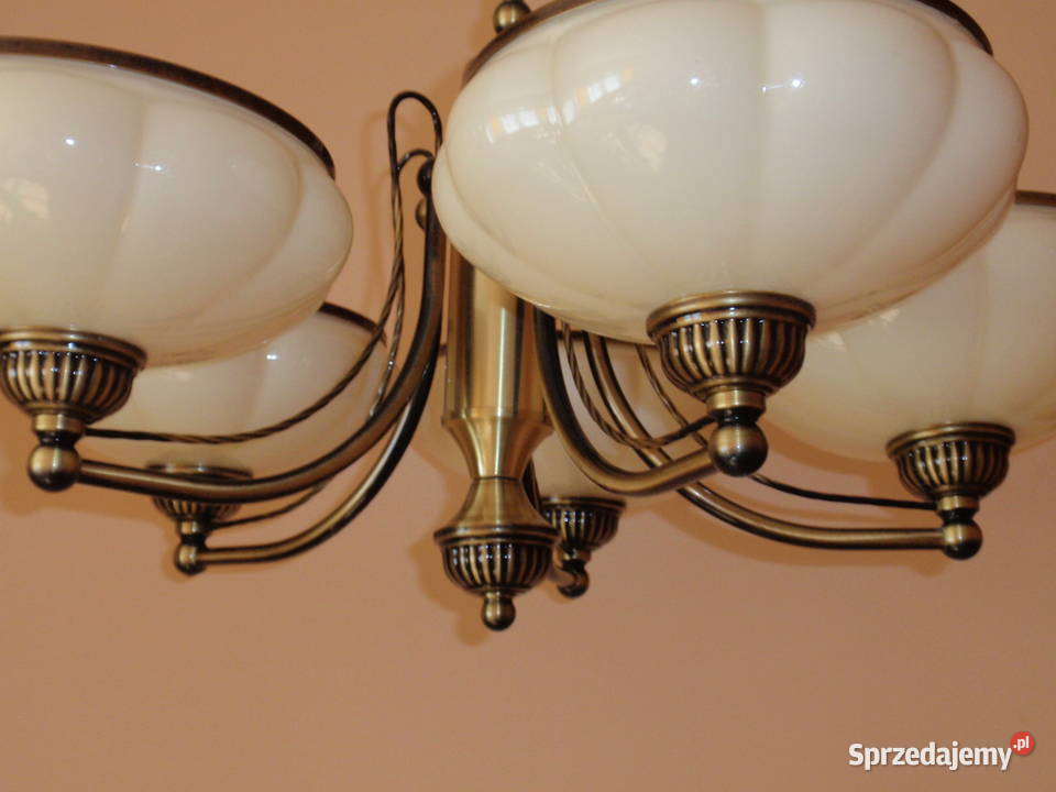 Lampa żyrandol pięcioramienny klosze szkło