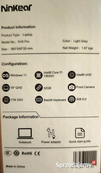 Nowy laptop 16 Ninkear N16 Pro 32GB RAM1TB Pozostałe wielkopolskie Poznań