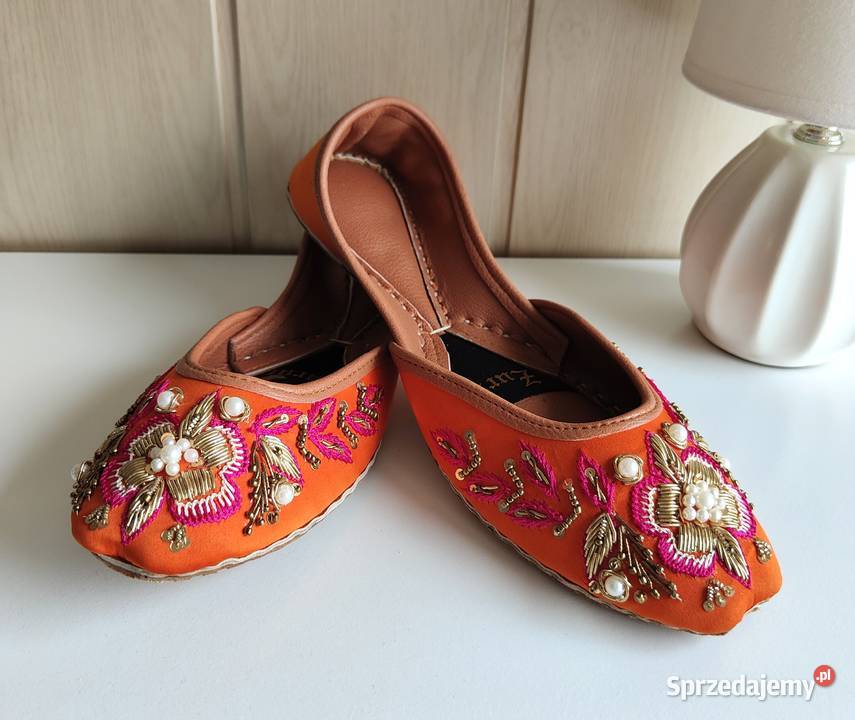 Nowe buty balerinki 39 38 pomarańczowe zdobione Damskie Szczecin