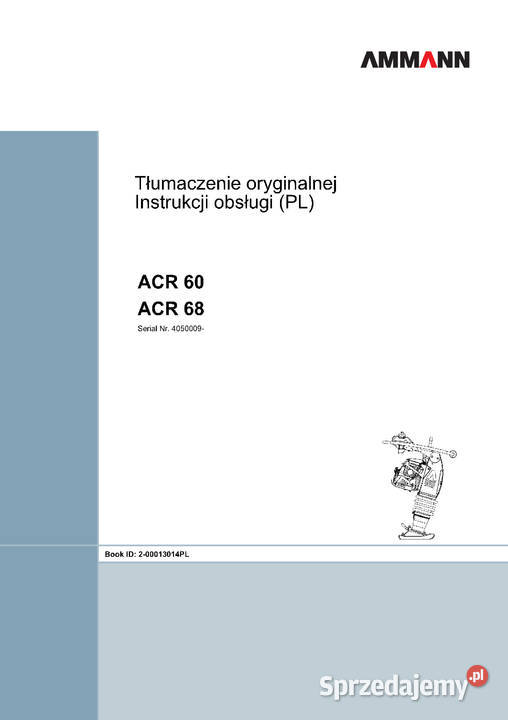 Instrukcja obsługi DTR ubijarka AMMAN ACR60 małopolskie Brzesko
