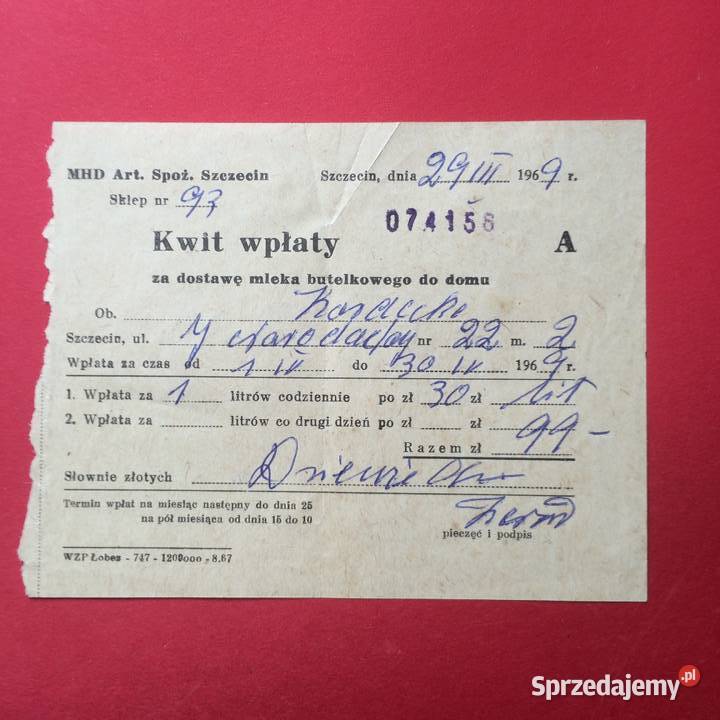 1333 Kwit Wpłaty Kordecki Antykwariat Szczecin