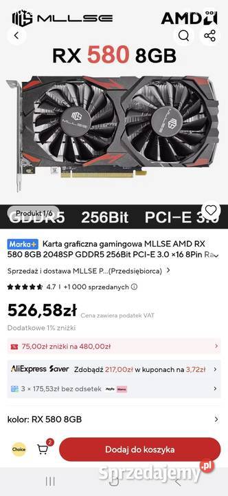 Karta graficzna RX580 8GB Nowa Karty graficzne sprzedam