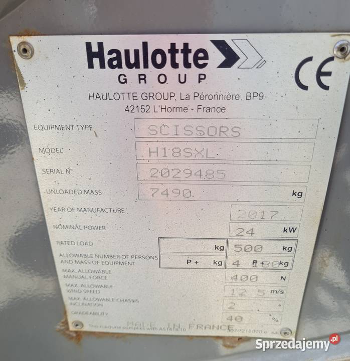 Podnośnik Haulotte H18 SXL wys robocza 18m