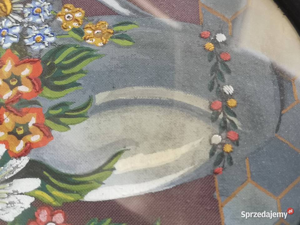 Obraz kwiaty olejny haft vintage Toruń