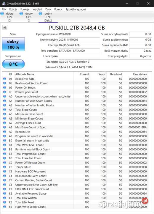Dysk SSD 2TB PUSKILL 25 SATAIII 550500 Mbps SATA Białystok