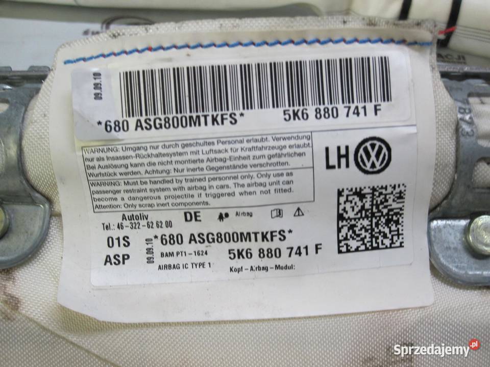 VW GOLF VI 10r AIRBAG kurtyna lewa 5K6880741F świętokrzyskie