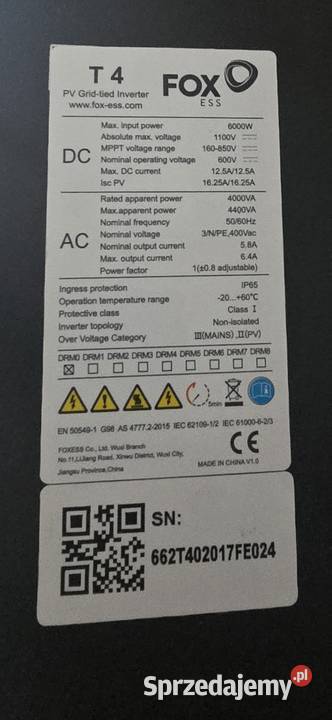 Falownik Fox ess t4 6kw 3 faz Ślesin