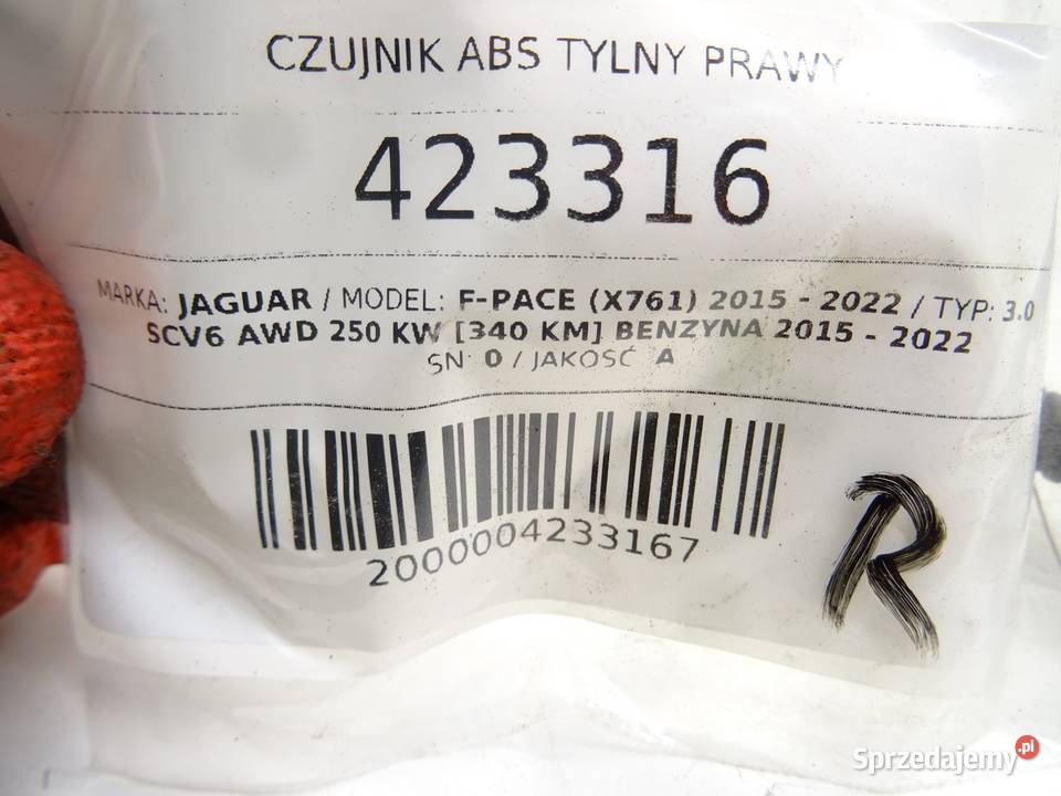 CZUJNIK ABS TYLNY PRAWY JAGUAR FPACE ABSENSOR sprzedam
