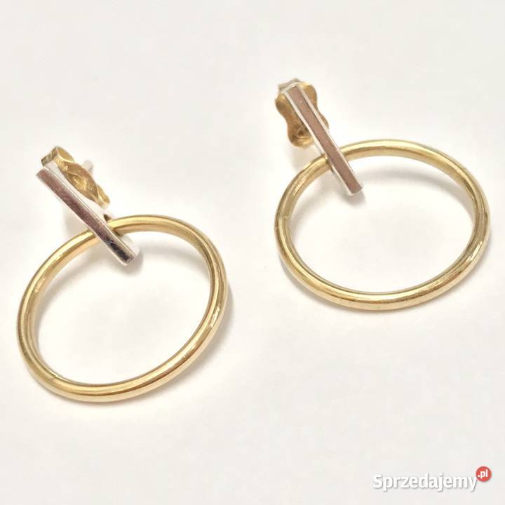 Złote kolczyki 585 14K dwukolorowe koła mazowieckie sprzedam