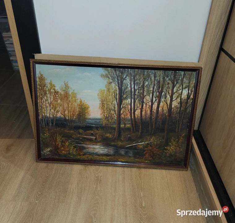 Obraz pejzaż leśny 1922 rama drewniana Antyki, Sztuka, Kolekcje sprzedam