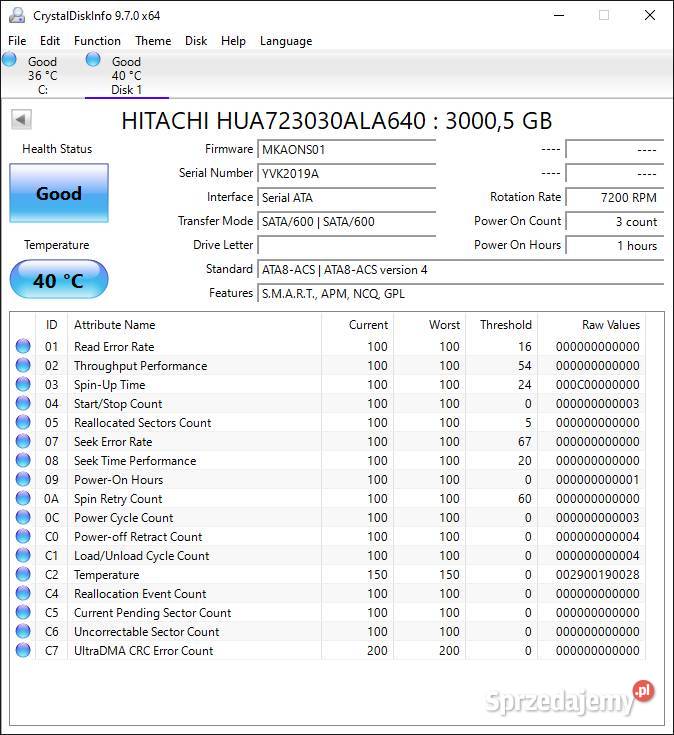 Dyski HDD Hitachi 7K3000 Ultrastar Pojemność 3000 Dyski Marki