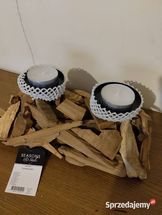 Świecznik z naturalnego drewna na duże świeczki lubuskie Krzesin