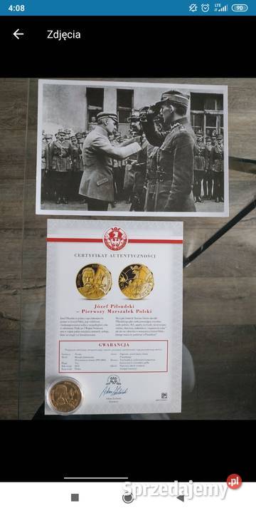 Moneta medal Józef Piłsudski certyfikat Bolesławiec