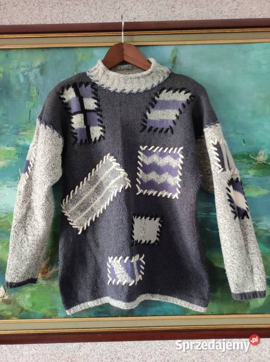 wełniany sweter dziergany bluza golf vintage Kielce