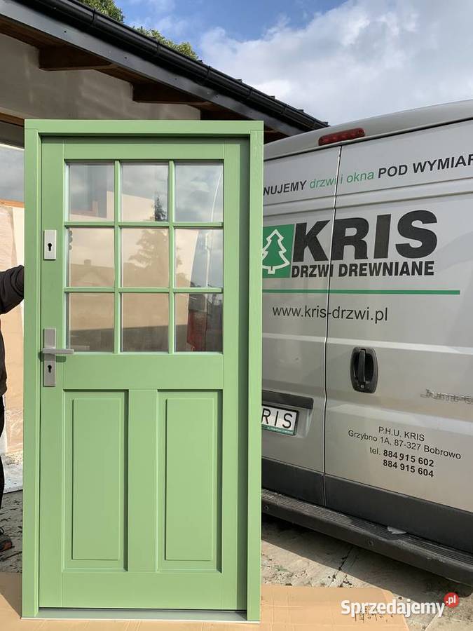 DRZWI ZEWNĘTRZNE ZIELONE DREWNIANE angielskie 9 Drewno Bobrowo