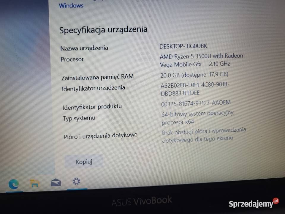 laptop ASUS VivoBook A512D 156 Ryzen 5 20 GB RAM małopolskie Libiąż sprzedam