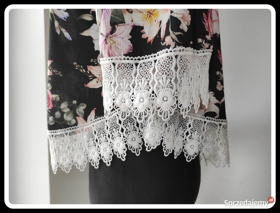 Crop top bluzka z koronką hiszpanka 42 XL kwiaty Płock sprzedam
