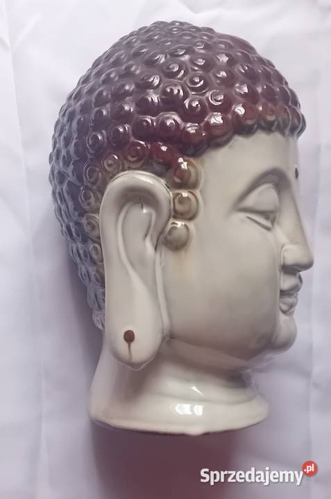 Ceramiczna naturalnej wielkości głowa Buddy Koźminek