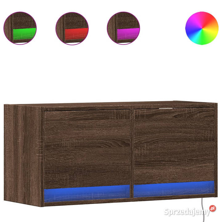 Ścienna szafka TV z LED brązowy dąb 80x31x35