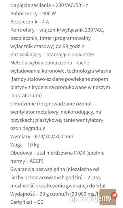 Ozonator przemysłowy KORONA nowy użyty 1 raz 2 Pozostałe sprzedam