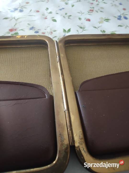 Stara francuska papierośnica skóra mosiądz Art Gniezno