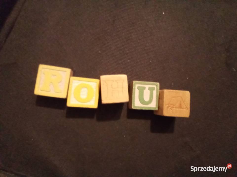 5 drewnianych puzzli vintage z literkami i Warszawa