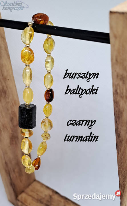 Bransoletka bursztyn cytrynka koniak czarny