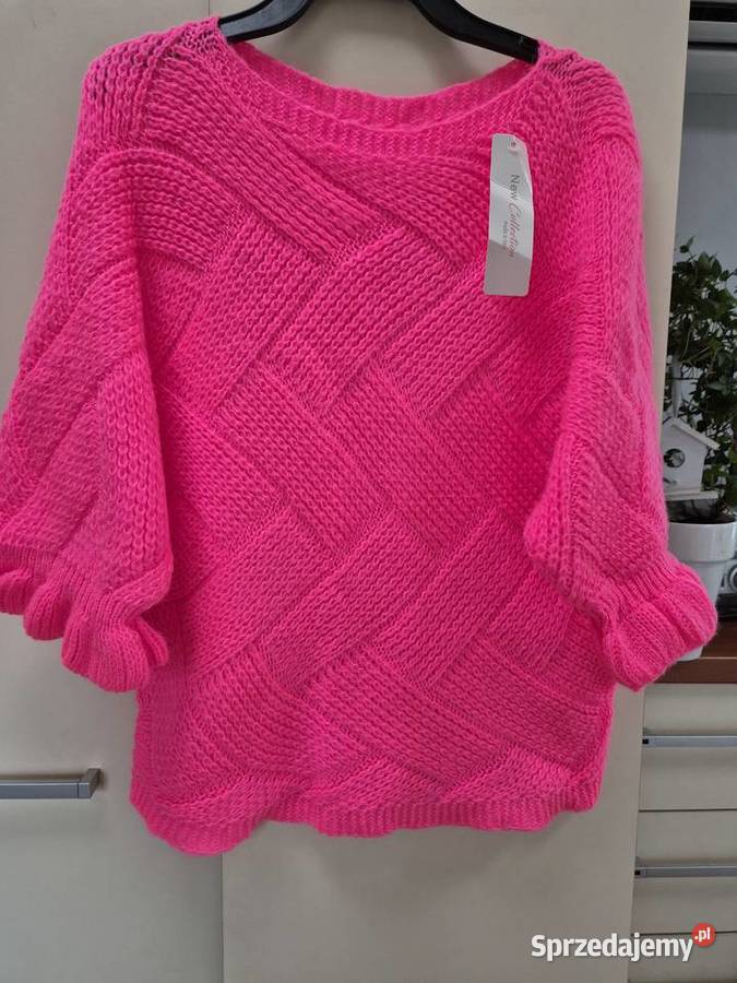 Made In Italy Sweter Fuksja Wytlaczane Romby Poznań