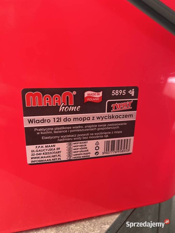 Maan Home Wiadro 12 l bez wyciskacza czerwone Jasło sprzedam
