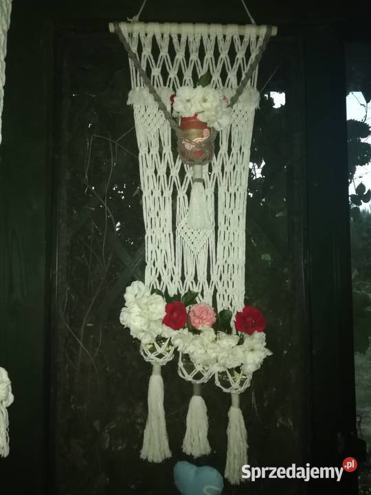 Kwietnik wiszący naścienny makrama duży ecru Kraków