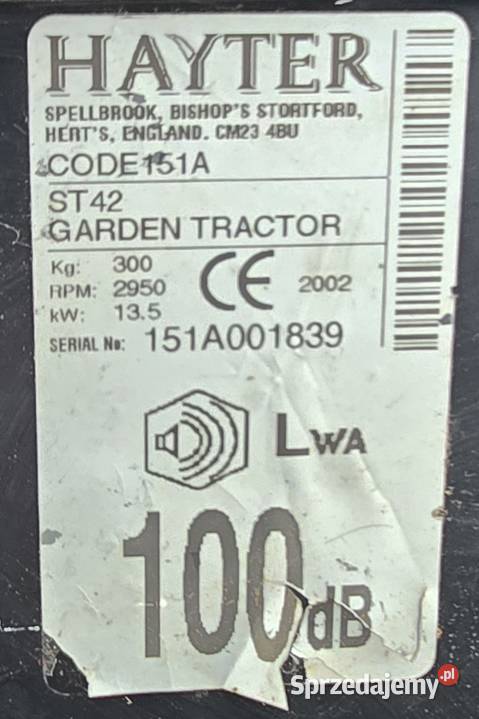 Hayter st 42 18 z zamiatarką lubelskie Strzyżewice sprzedam