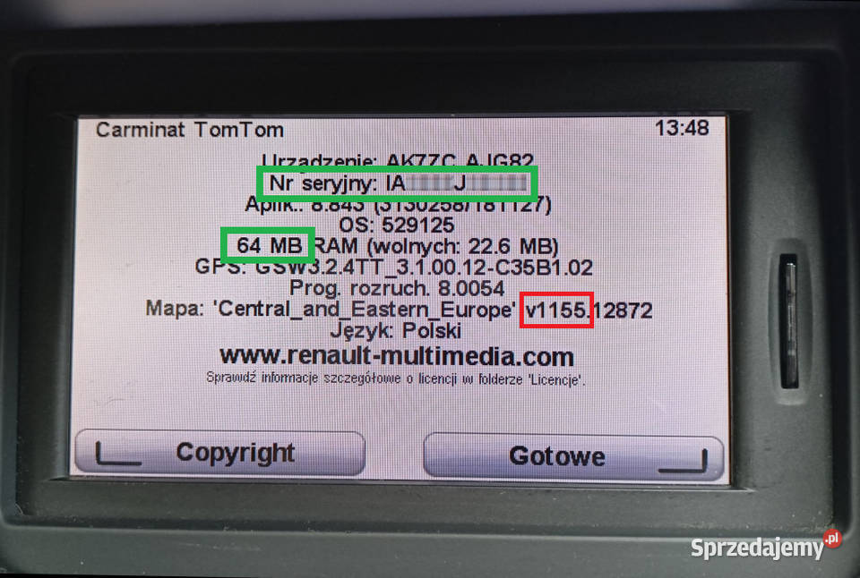 Mapa Renault 202508 Carminat TomTom 1155 Scenic warmińsko-mazurskie Olsztyn