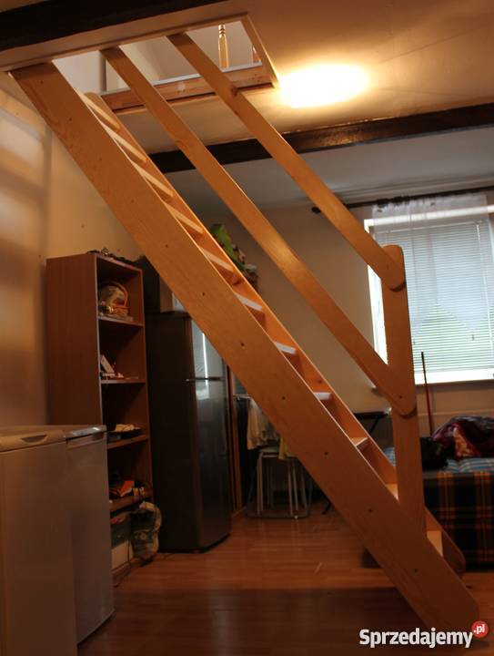 SCHODY DREWNIANE REGULOWANE WEWNĘTRZNE BARIERKA drewno Łuków