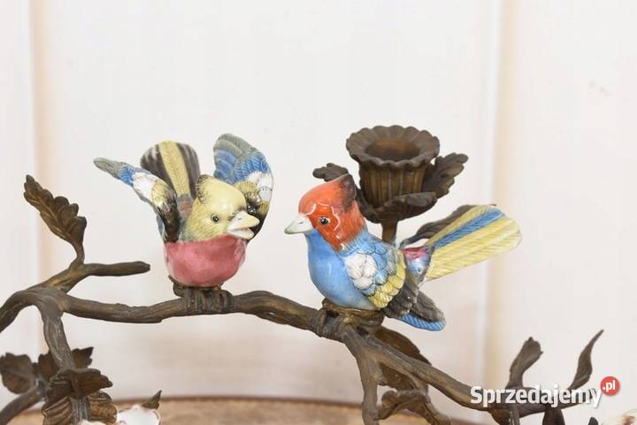 Świecznik Papugi Porcelana Brąz Kolorowe Ptaki małopolskie Kraków